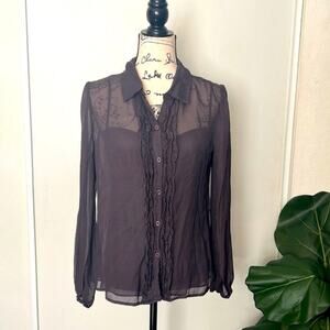 MODA International Silk Ruffled Long Sleeve Sheer Blouse Size 10